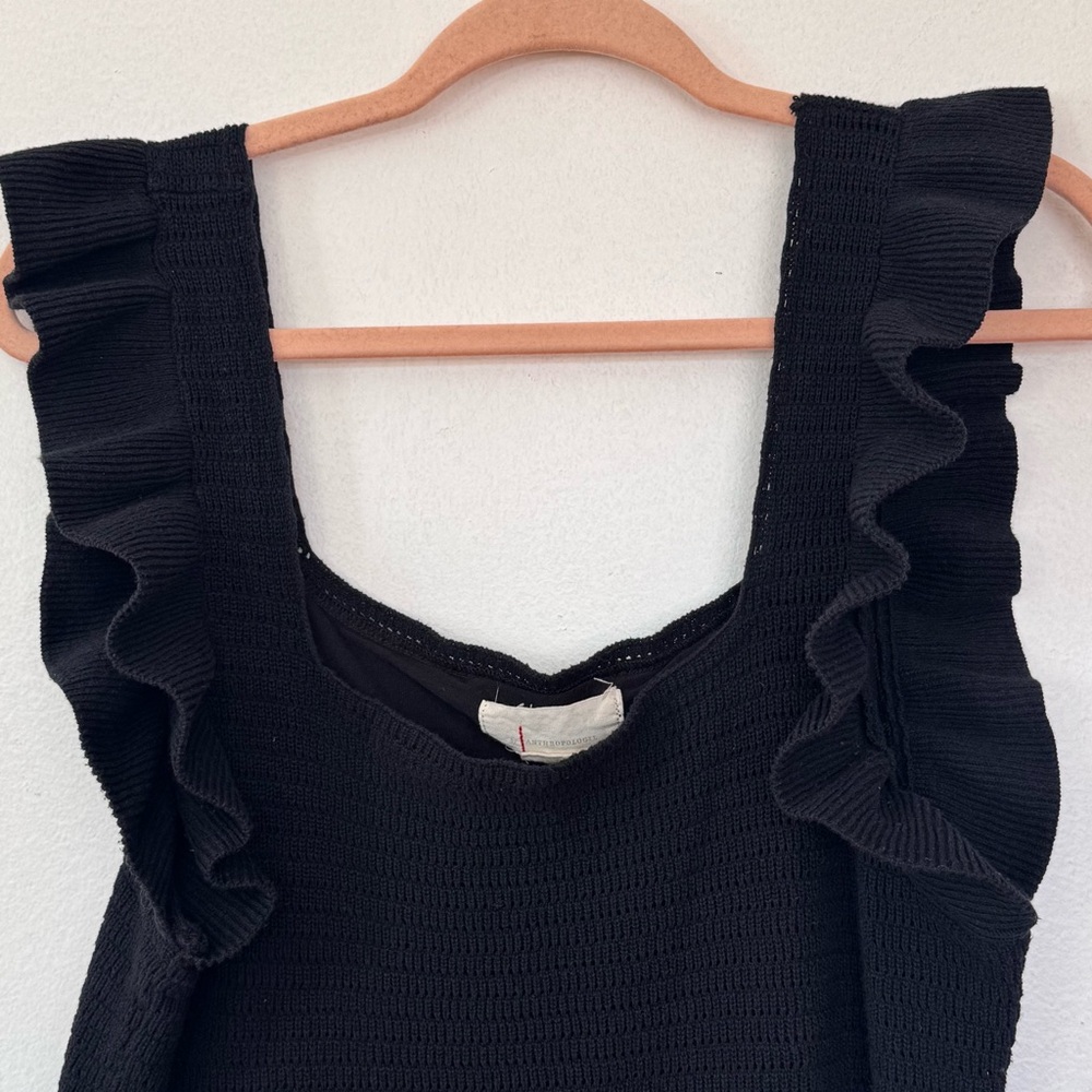 Anthropologie Ruffled Pointelle Mini Dress In Black Sz XL - Picture 8 of 16